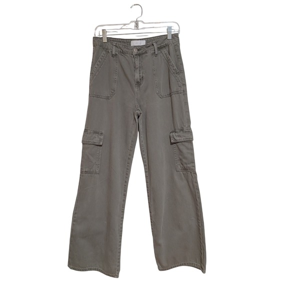 Vervet Blue Pants - Vervet Blue Womens Green Wide Leg Cargo Pants Size 27 High Rise Cotton Utility